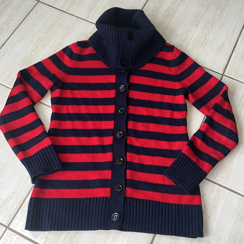 Banana Republic Red & Navy Cardigan Small